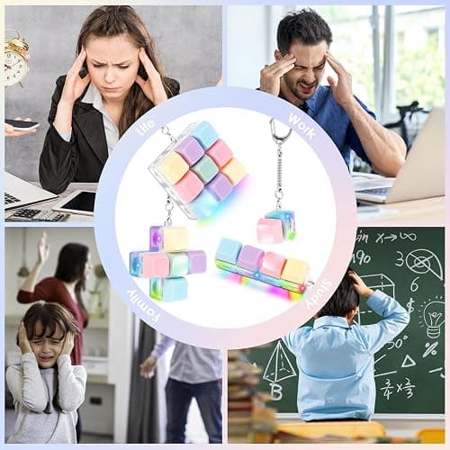 4 Pcs Adult Keyboard Clicker Toys, Portable Mechanical Keyboard Keychain Toy, Decompression Toys, Funny Cube Key Button Stress Relief for Adults Present to Relief Pass Time thumbnail 7