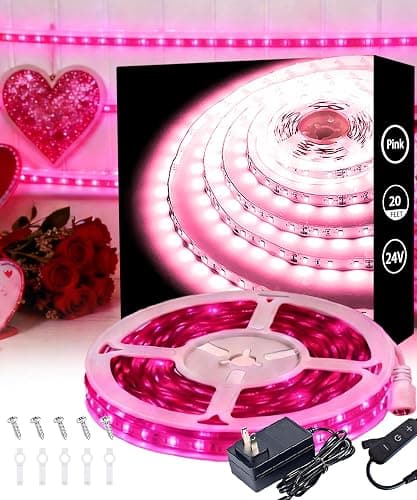 Pink Led Lights Strip Valentines Galentines Day Decor Rope Lights Easy DIY Princess Bedroom Cuttable Strip Lights for Baby Room Bathroom Living Room Kitchen Ceiling Wall Vanity Mirror Decoration - Image 1