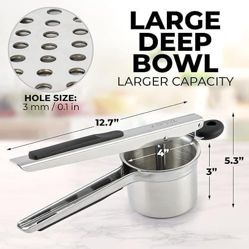 Zulay Kitchen Large 15oz Potato Ricer, Heavy Duty Stainless Steel Potato Masher and Ricer for Mashed Potatoes, Mashed Potato Masher & Potato Press Kitchen Gadget for Perfect Mashed Potatoes thumbnail 3