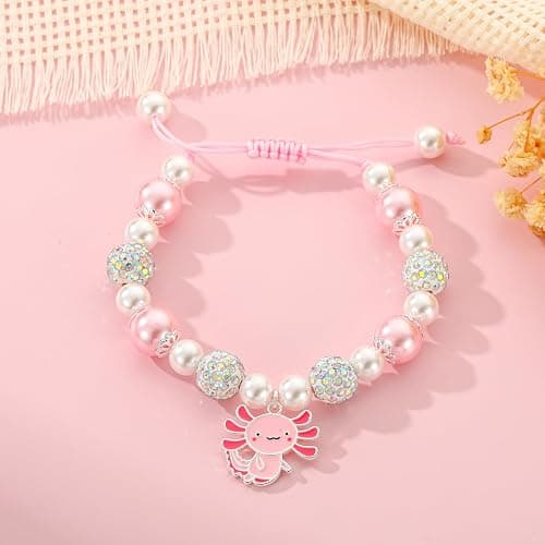 VULETO Axolotl/Horse Charm Bracelet Gifts for Girls Kids, Cute Axolotl/Horse Pearl Natural Stone Bracelet Stuff Valentines Christmas Birthday Jewelry Gifts thumbnail 2