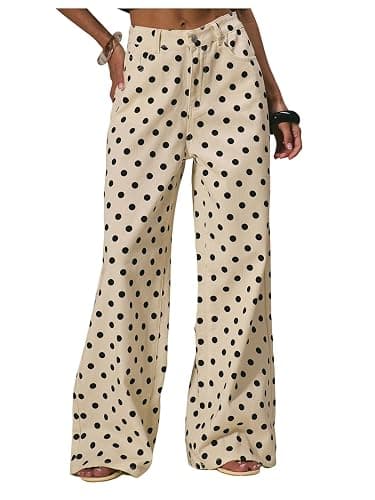 MakeMeChic Women's Polka Dots Loose Fit Pants Wide Leg Baggy Fall Jeans | Jeans for Women, Mid Waist Denim, Pants with Pocket, Fall Clothes, Y2k, Straight Leg, Trendy Clothes, Vintage Jean - Image 1