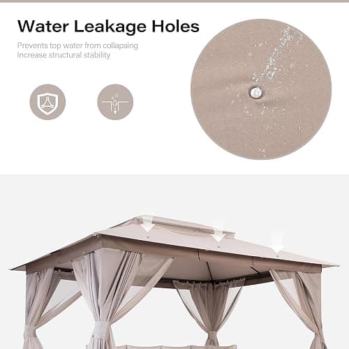 LAUSAINT HOME Semi-permanent Patio Gazebo 10'x13' with Expansion Bolts, Outdoor Heavy Duty Party Shelter with Double Roof, Mosquito Nets and Privacy Screens for Backyard, Garden, Lawn, Champagne Khaki thumbnail 5