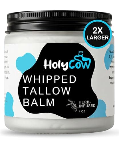 HolyCow 100% Grass Fed Beef Tallow For Skin - Whipped Tallow Balm with Organic Jojoba Oil (Unscented/Herb-Infused), Grass Fed Beef Tallow Face Moisturizer for Eczema, Baby, Lip Balm - Image 1