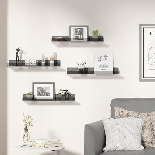 upsimples Acrylic Shelves for Wall Decor, 15" Display Shelf Perfume Organizer for Bathroom, Bedroom, Living Room, Floating Bookshelves for Kids, Clear Black, 4 Pack thumbnail 2