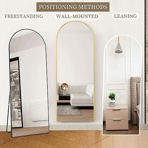OGCAU Floor Full Length Mirror, 56"x20" Arched Full Body Mirror, White | Aluminum Alloy Frame, Floor, Standing, Hanging, Leaning, Wall Mounted, Suitable for Bedroom, Living Room, Entryway, Cloakroom thumbnail 8