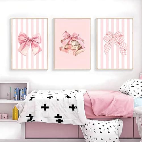 3pcs Pink Bow Canvas Wall Art Coquette Academic Style Girl Reading Poster Print Fashion Pink Book Poster Picture Painting Girl's Room College Dorm Bedroom Living Room Library Aesthetic Design Wall Decor（12×18in Unframed） thumbnail 8