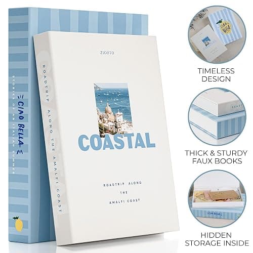 Beautiful Decorative Books - Set of 2 Coastal Room Decor Boxes Enhance Any Coffee Table, Bookshelf or Mantel Shelf - Aesthetic Fake/Faux Books for Modern Home Decoration, Photo Storage/Keepsake Box thumbnail 6