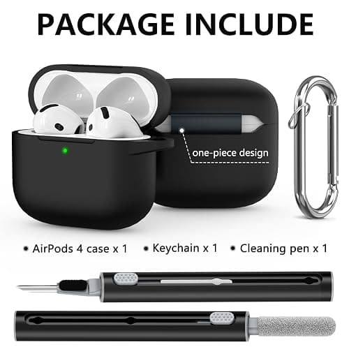 Ljusmicker for AirPods 4 Case Cover 2024 with Cleaner Kit,Soft Silicone Protective Cover for Apple AirPods 4th Generation Cases for Women Men,AirPod 4 Case Accessories with Keychain-Black thumbnail 3