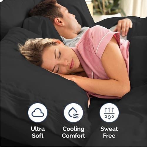 Queen Size 4 Piece Sheet Set - Comfy Breathable & Cooling Bed Sheets Set - Hotel Luxury Bedding for Women, Men, Kids, Teens, Boys & Girls - Deep Pockets, Ultra-Soft, Wrinkle Free - Oeko-Tex - Black thumbnail 4