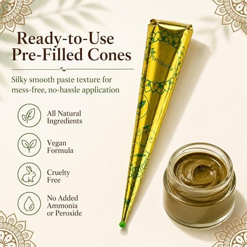 Plantovika Henna Cones Made from 100% Natural Leaves | Fresh Ready-to-Use Pre-Filled Paste, Henna Tube | Dark Reddish Brown | No Additives | Long Lasting Color | Pack of 3 thumbnail 3
