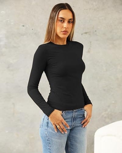 Abardsion Women's Long Sleeve Shirts Spring 2025 Casual Basic Going Out Crop Tops Slim Fit Tight Y2K Clothes thumbnail 3