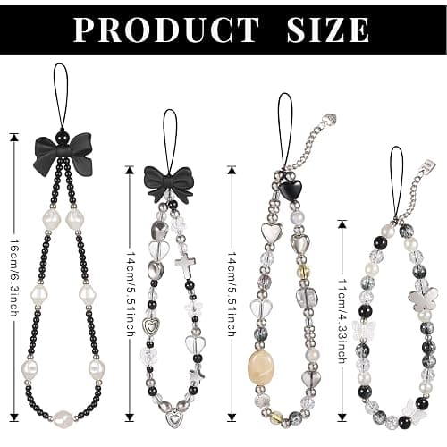Draupnir 4pcs Phone Charms Strap, Butterfly Bow Camera Strap Wrist Beaded Phone Bracelet Wrist Straps, Pearl Bracelet Lanyard Keychain Charm for Women thumbnail 2