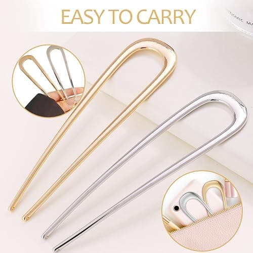Hanyousheng 2Pcs Épingle à Cheveux Françaises en Méta, de U Fourchette à Cheveux Chignon pour Cheveux Épais, Épingles à Cheveux Françaises, De Cheveux Pince, pour Femmes Filles Accessoires de Coiffure thumbnail 5