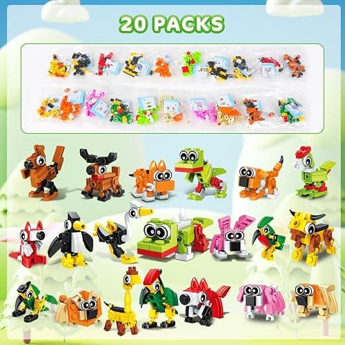 HOGOKIDS 60 Kinds Party Favors for Kids, 20 Pack 3-in-1 Animals Building Block Toy Sets for Goodie Bags Stocking Stuffer Classroom Prizes Birthday Christmas Easter Gifts for Boys Girls Ages 6-12+ thumbnail 3
