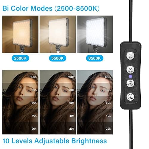 2 Pack LED Video Light with 63'' Tripod Stand, Obeamiu 2500-8500K Dimmable Photography Studio Lighting for Video Film Recording/Collection Portrait/Live Game Streaming/YouTube Podcast, USB Charger thumbnail 3