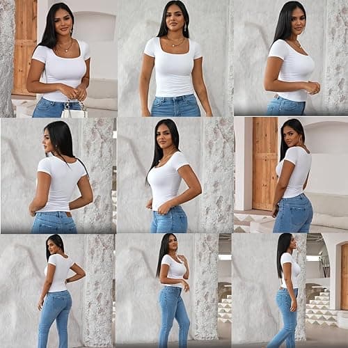 Dwnval Womens Summer Square Neck Tops thumbnail 4