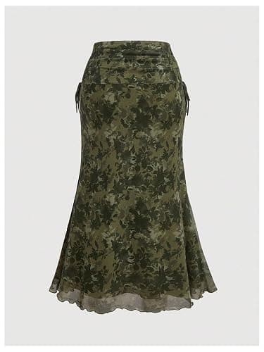 Verdusa Women's Plus Size Floral Maxi Skirt Fishtail Ruched Wrap Bodycon Skirts thumbnail 2