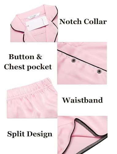 Ekouaer Womens Silk Satin Pajamas Set Short Sleeve Sleepwear Button Down Loungewear 2 Piece Pjs Shorts Set S-XXL thumbnail 7