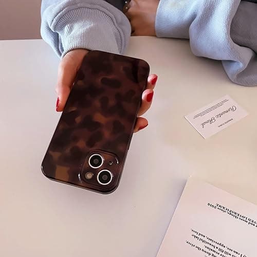 Reezaddin Aesthetic Tortoise Shell Phone Case for iPhone 15 Pro 6.1in,Retro Cool Girl Leopard Print Brown Amber Trendy Full Camera Protective Cover for iPhone 15pro 6.1" thumbnail 6