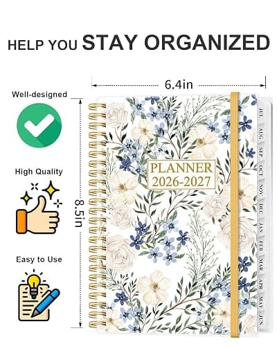 Academic Planner 2026-2027 - Weekly & Monthly Planner from July 2026 to June 2027, Agenda 2026 2027 with Inner Pocket, Elastic Band, 6.4" x 8.5", Crushed Flower thumbnail 3