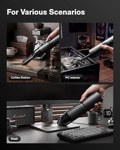 HOTO Handheld Vacuum Cleaner Cordless, Desk Vacuum Cleaner Compressed Electric Air Duster 15000Pa Suction, 4-in-1 Portable Vortex Vacuum Dust Buster Air Blower for Computer, Keyboard, Coffee Grounds thumbnail 4