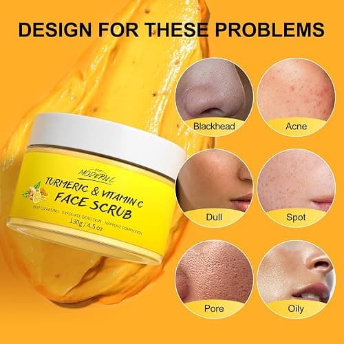 Vitamin C and Turmeric Face Scrub Cream Organics Microdermabrasion Facial Scrub Exfoliating Clears Blackheads Improve Dark Spot Acne with Strawberry Extract Exfoliator 130g/4.5oz thumbnail 5