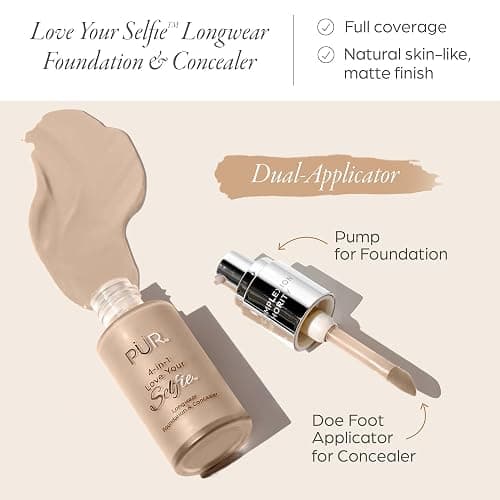 PÜR MINERALS 4-in-1 Love Your Selfie Foundation & Concealer - Longwear Full Coverage Liquid Makeup Foundation with Hydrating Blend for Refined-Looking, Natural Beauty Glow, Skin Texture & Tone thumbnail 2