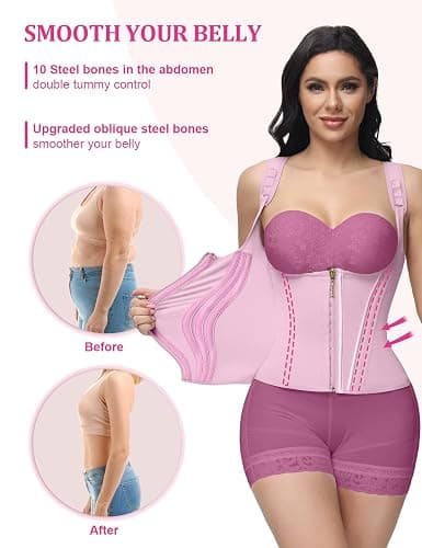 SHAPSHE Waist Trainer for Women, Tummy Control Sports Girdle, Workout Body Shaper with Adjustable Shoulder Strap - Pink - Small thumbnail 3