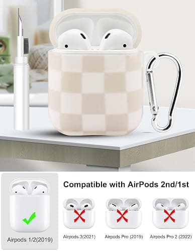 Aitipy Compatible with Airpods 2nd 1st Generation Case, Cute Off-White Chessboard Aesthetic Design with Carabiner, Soft TPU Skin Anti-Scratch Shockproof Protective Cover for Women Girls thumbnail 2