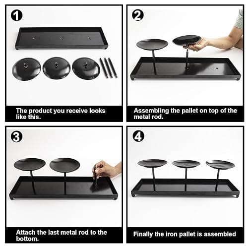 flangairy 3 Pillar Black Metal Candle Holders for Table Centerpiece, Fall Thanksgiving & Halloween Dining Table, Fireplace Mantel Decor, Tray Candlestick for Living Room Rustic Decorations thumbnail 4