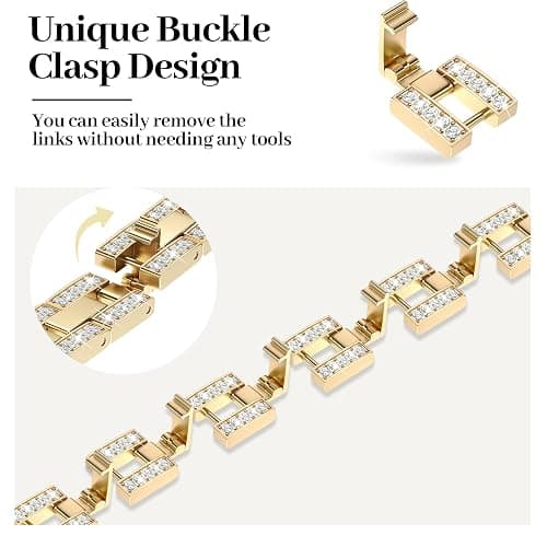 MOINSPIRE Gold Bling Diamond Clover Bands Women Compatible with Apple Watch 40mm 38mm 41mm 42mm(S10) Lucky Cute Sparkle Dressy Bracelet Metal Strap for iWatch Series SE/10/9/8/7/6/5/4/3/2/1 thumbnail 4