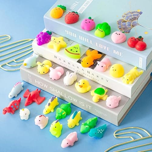 JUAUO 32 Pcs Kawaii Squishies, Mini Mochi Squishy Toys, Mix Animals Fruits Squeeze Toy, Soft Stress Relief Sensory Fidget Toys Pack for Kids Adults Birthdays Gifts Party Bag Fillers thumbnail 2