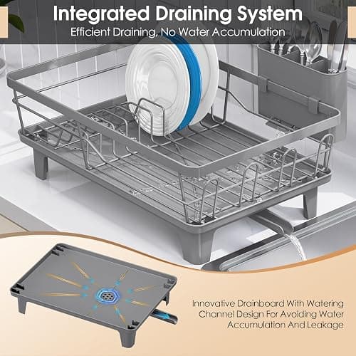 Urackify Dish Drying Rack - Large Dish Rack with Drainboard for Kitchen Counter, Stainless Steel Dish Drainer Fits Most Kitchen Sinks, Gray thumbnail 4