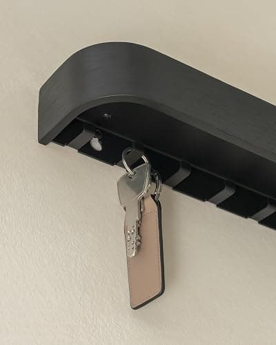 Kazai. Key Holder 'Toke' | Minimalist Key Hook Design from Berlin | Modern Key Holder Wall Mount with Wooden Shelf | Key Rack for Wall as Entryway Organizer | Oak, Black thumbnail 6