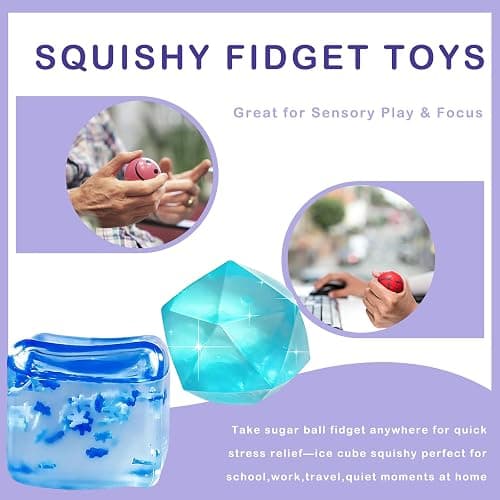 8 PCS Squishy Cubes Stress Ball Set, Squishy Fidget Toys | 8Pcs Squishy Fidget Toys Set In Flexible Elastomer For Office Focus And Sensory Relief With Window Display Box thumbnail 5