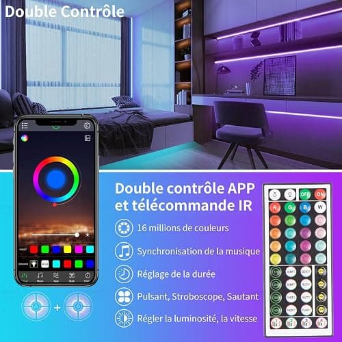 KSIPZE Led Chambre 30M Ruban Led Bande Lumière Décorative Multicolore, Rgb Guirlande de Lumineuse Dimmable avec Télécommande, Bluetooth APP, Musicale pour Parti,Maison,Salon thumbnail 2