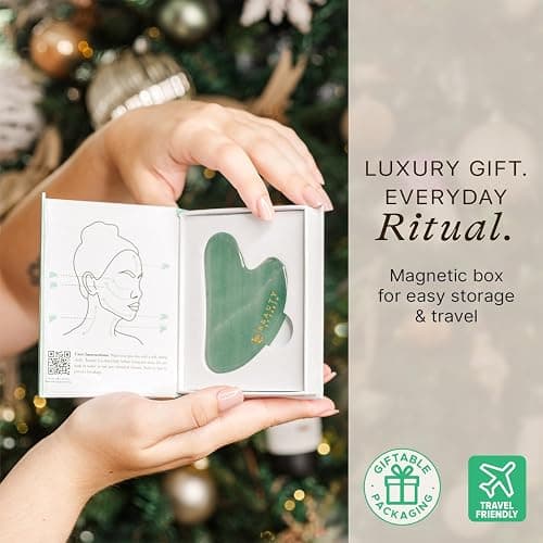 Jade Gua Sha - Smoothes Fine Lines & Wrinkles, Stocking Stuffers for Women, Face Sculpting Tool for Face Massage, Jaw Massager, Facial Massage Tools, Small Gifts for for Women and Teenage Girls thumbnail 7
