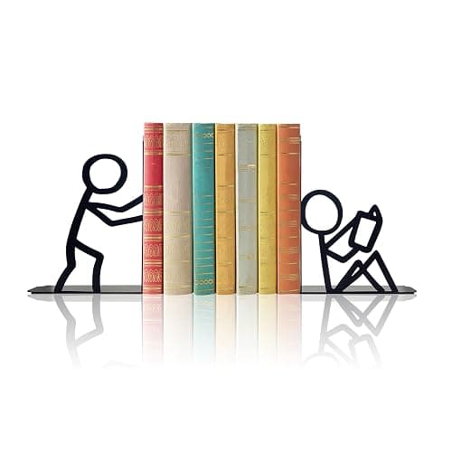 Bookends Decorative Metal Unique Office Desk Bookends Cute Book Ends Reading Decor Bookshelf Decor for Office School Library Bedroom, Book Lovers Gift - Image 1