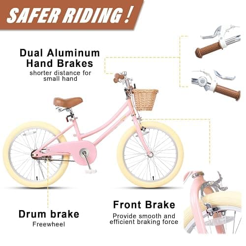 Petimini Girls Bike with Basket for 2-12 Years Old Kids, 12 14 16 18 20 Inch Bicycle with Bell Training Wheels, Multiple Colors - Pink - 20 Inch With Kickstand & Dual Hand Brakes thumbnail 3
