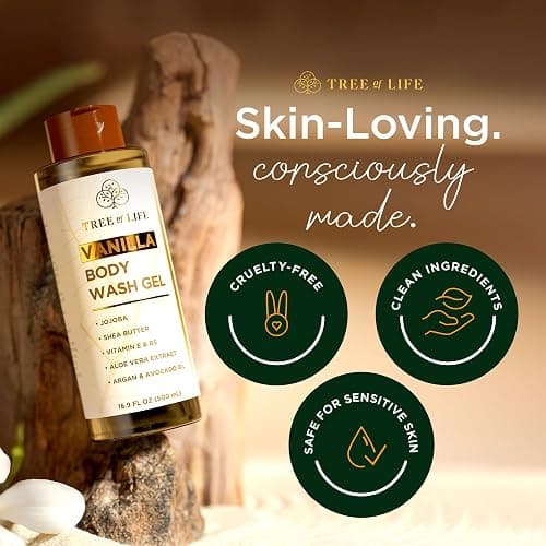 Tree of Life Vanilla Body Wash Gel - Moisturizing Shower Gel with Jojoba Oil and Shea Butter Hydrating Body Wash for Sensitive Skin and All Skin Types, 16.9 fl oz thumbnail 5