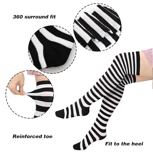 DAZCOS Striped Thigh High Socks Elastic Over The Knee Knit Stockings for Halloween Christmas Daily and Cosplay thumbnail 4