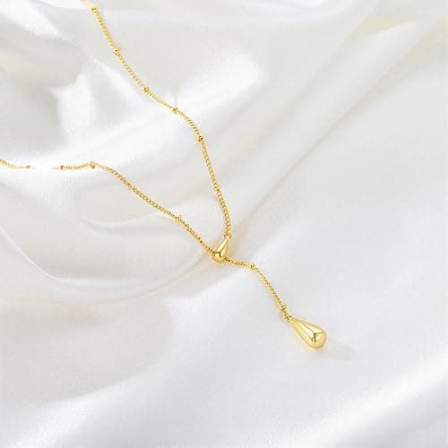 M MOOHAM Gold Necklace for Women Non Tarnish - Dainty 14K Gold Plated Beaded Chain Small Pendant Necklaces Simple Pearl Circle Beads Teardrop Pendant Necklace for Women Trendy Jewelry Gifts thumbnail 7
