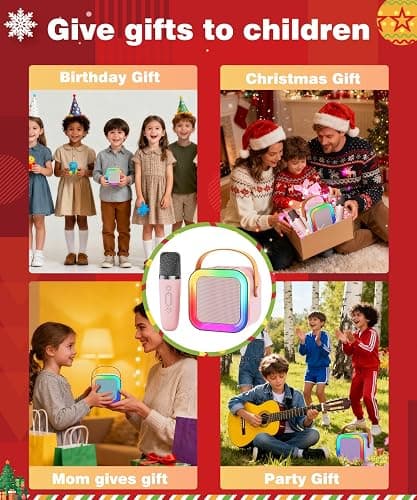 Mini Kids Karaoke Machine Toy Ages 3-12, 2 Wireless Mics Bluetooth Speaker | LED Party Lights, Voice Changer, Duets, BT 5.3, Rechargeable Portable, Christmas Birthday Gifts for Toddler Boys & Girls thumbnail 5