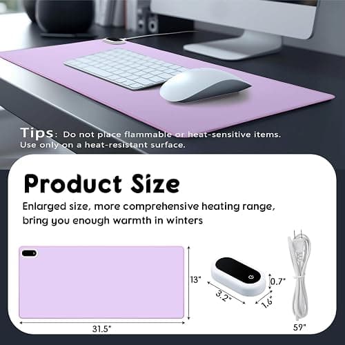 Konohan Heated Large Desk Mat PU Leather Warm Mouse Pad with 5 Heating Level & 4 Hour Auto Shut-Off Heating Keyboard Pad Warmer Gaming Mouse Mat Only Supports 110v(Purple Color,31.5" X 13") thumbnail 2