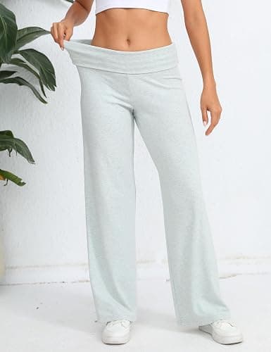 HeSaYep Women's Wide Leg Sweatpants Workout Lounge Pants Fold Over Low Rise Yoga Pants thumbnail 5