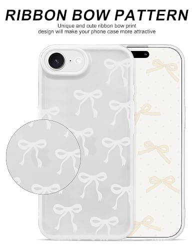 Jusy Compatible with iPhone 7/8/SE Bow Phone Case, Cute Clear Ribbon Bowknot Pattern Aesthetic Soft TPU Transparent Cases Protective Phone Cover for Women Girly - White thumbnail 2