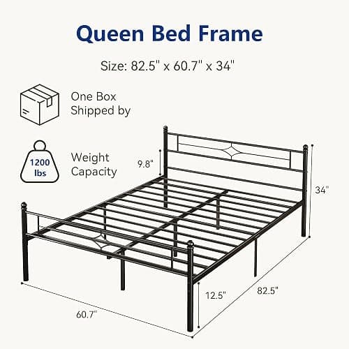 Susalt Metal Bed Frame Queen Size - 14 Inch Platform Bed Frame with Headboard/Heavy Duty Sturdy Mattress Foundation/No Box Spring Needed/Easy Assembly, Black, Queen thumbnail 2