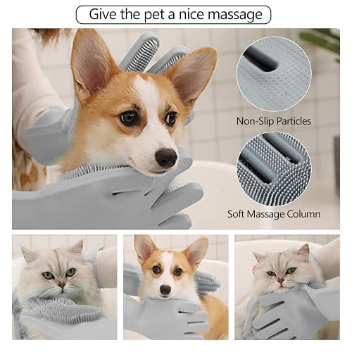 Pet Grooming Gloves - Gentle Dog Bathing Shampoo Brush - Massage Mitt with Enhanced Five Finger Design - Efficient Deshedding Glove for Dogs, Cats, Rabbits and Horses - 1 Pack thumbnail 4
