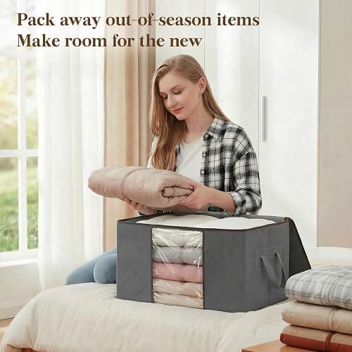Lifewit 6 Pack Clothes Storage Bins with Lids, Foldable Blanket Storage Bags with Zippers, Clear Window and Reinforced Handles, Closet and Organization for Clothing, Sweater, Comforter, Bedding thumbnail 10