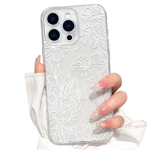NITITOP Compatible with iPhone 16 Pro Case Cute Clear Floral Flower Pattern for Girls Women Soft TPU Full Camera Lens Shockproof Protective Phone Cover - White - Image 1